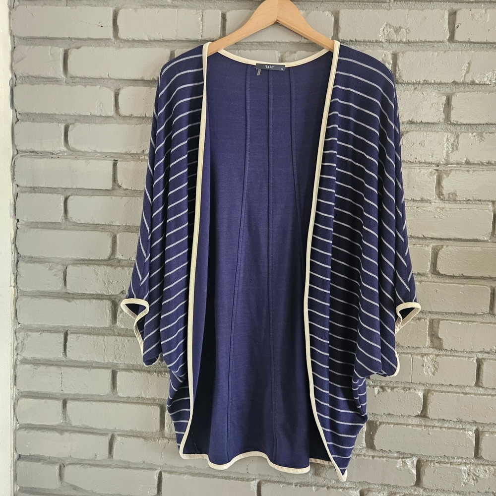 TART Collections Navy Blue Striped Open Front Cardigan Kimono M L